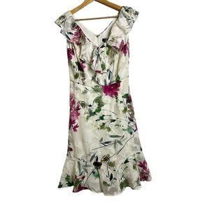 DKNY Floral watercolor V Neck fit and flair v neck dress Size 6